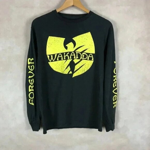 Marvel WU TANG Black Panther WAKANDA Black Long Sleeve Shirt Size MEDIUM - Picture 1 of 6